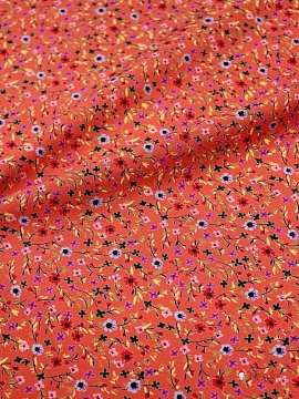 Штапель Премиум "Цветочная мириада" цв.винтажный красно-терракотовый, ш.1.42м, вискоза-100%, 110гр/м