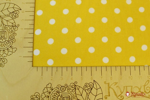 Штапель Редкий средний горох на солнечно-желтом, 1.44м, вискоза-100%, пл.95 гр/м.кв