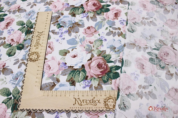 Сатин "Великолепие роз на белом", ш.1.6м, хлопок-100%, 110гр/м.кв