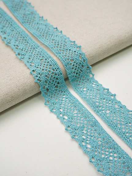 Кружево цв.бирюзовый, ш.30мм, хлопок-90%, п/э-10%, рис.111/19