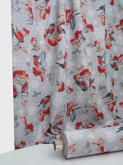 Рогожка "Снегири и рябина", ш.1.5м, хлопок-100%, 165гр/м.кв