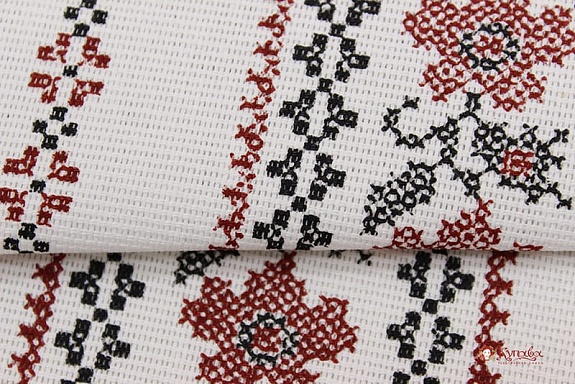 Рогожка "Вышиванка (красная на белом)", ш.1.5м, хлопок-100%, 165гр/м.кв
