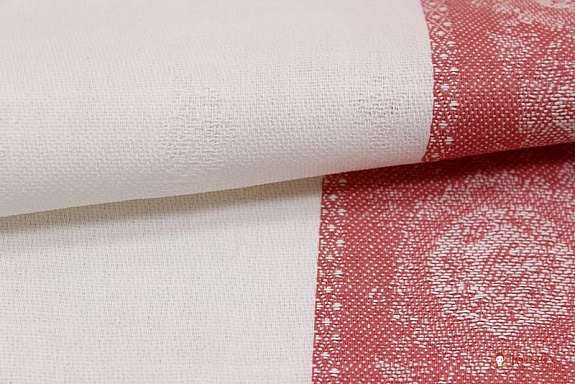 Холст полотенечный жаккард "Астра (цв.красный винтаж) на белом", ш.0.5м, лен-30%, хл-70%, 210гр/м.кв