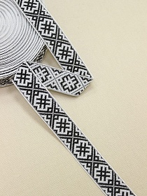 Жак.лента 24мм Черный орнамент на белом