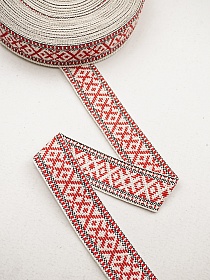 Лента тканая для поясов, 40мм Красные крестики на суровом