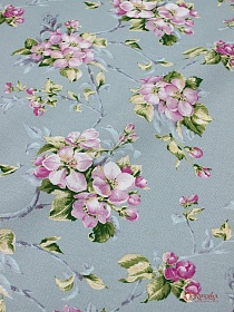 Мерный лоскут - Рогожка "Яблоневый цвет на винтажном серо-мятном", ш.1.5м, хлопок-100%