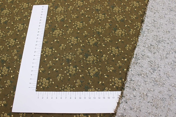 Теплый хлопок "Мелкое соцветие на коричнево-оливковом", ш.1.44м, хлопок-100%, 160гр/м.кв