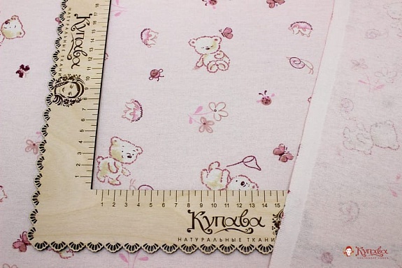 Фланель "Мишки на прогулке" цв.бледно-розовый, ш.0,9м, хлопок-100%, 160гр/м.кв