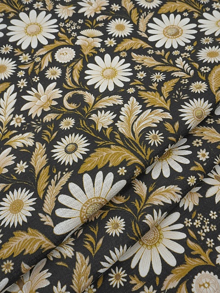 Вафельное полотно "Белокурые ромашки" цв.черный, ш.1.5м, хлопок-100%, 150гр/м.кв