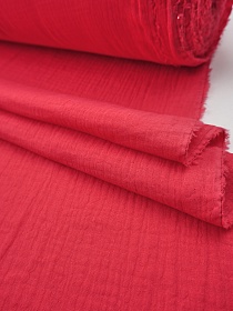 Муслин двухслойный с эффектом жатости цв.Красно-малиновый, СОРТ2, ш.1.35м, хлопок-100%, 110гр/м.кв