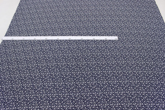 Штапель "Белые незабудки на чернильно-синем-2", ш.1.45м, вискоза-100%, 110гр/м.кв 