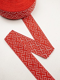 Лента тканая для поясов, 50мм Орнамент (цв.суровый) на красном 