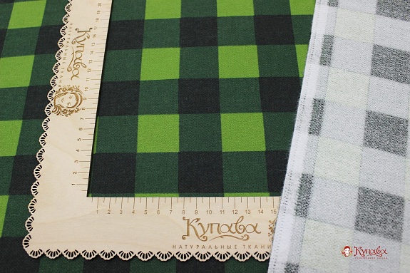 Брак(уценка) Плательный хлопок с микр.начесом "Зеленая клетка", ш.1.5м, хлопок-100%, 180гр/м.кв