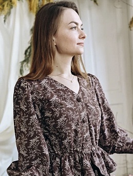 Платье из Теплого хлопка "Осенние травы" в шоколадном цвете