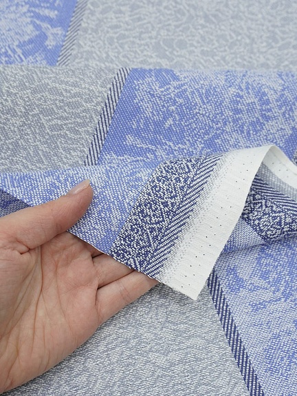 Холст полотенечный жаккард "Букет ромашек" цв.голубая сирень, ш.0.5м, лен-30%, хл-70%, 210гр/кв.м