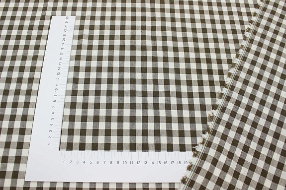 Вареный (стираный) хлопок "Клетка (1.0*0.9см)" цв.т.коричневый хаки/молочный, ш.2.5м, хл-100%