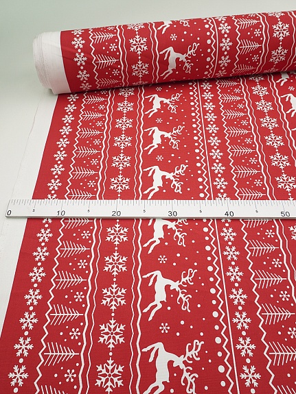 Рогожка "Олени" цв.красный, ш.1.5м, хлопок-100%, 175гр/м.кв