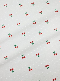 Фактурный хлопок "Шарики - маленькие вишенки" цв.белый, ш.1.5м, батист, хл-100%, 80гр/м.кв