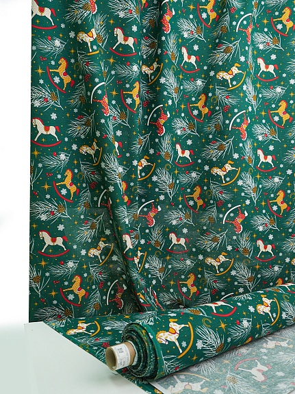 Рогожка "Новогодние лошадки", ш.1.5м, хлопок-100%, 165гр/м.кв