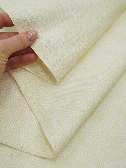 Полульняной жаккард "Морозный узор" цв.сливочный пломбир, ш.1.8м, лен-50%, хлопок-50%