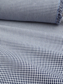 Пестроткань сорочечная Жатка "Клетка Мини" цв.чернильный/белый, ш.1.45м, хлопок-100%, 110гр/м.кв