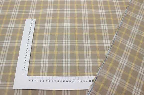 Вареный (стираный) хлопок "Двойная клетка на бежево-кофейном", ш.2.5м, хл-100%, 115гр/м.кв