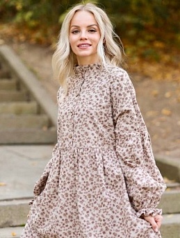 Платье из теплого хлопка "Элиса" в бежево-кофейном цвете