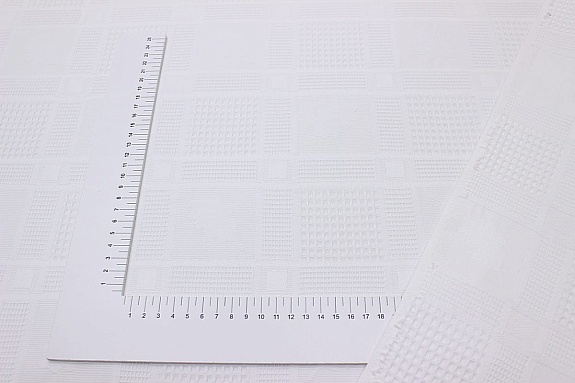 Вафельное премиум-полотно жаккард "Italy" (клетка+листики), цв.Белый, ш.1.48м, хл-100%, 300гр/м.кв