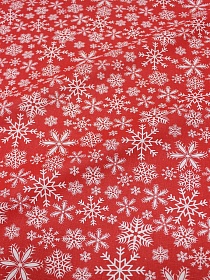 Бязь "Белые снежинки на красном", СОРТ2, ш.1.5м, хлопок-100%, 120гр/м.кв