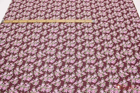 Перкаль "Розовая гармония на вишневом", хлопок-100%, ширина- 1.5м, ГОСТ, 125 гр/м.кв