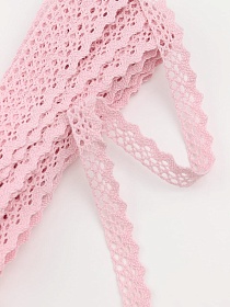 Кружево цв.нежно-розовый, ш.16мм, хлопок-90%, п/э-10%, 10м