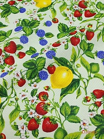 Рогожка "Ягодки с лимоном на светло-салатовом", ш.1.5м, хлопок-100%, 160гр/м.кв