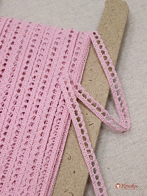 Кружево цв.светло-розовый, СОРТ2, ш.08мм, хлопок-90%, п/э-10%