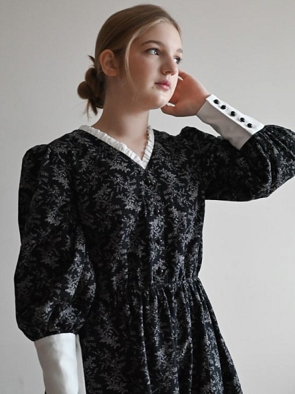 Платье из Теплого хлопка "Осенние травы" цв.черный