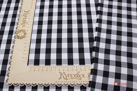 Перкаль пестроткан. блузочно-сорочеч."Средняя черно-белая клетка(1.4*1.4см)", ш.1.5м, хлопок-100%