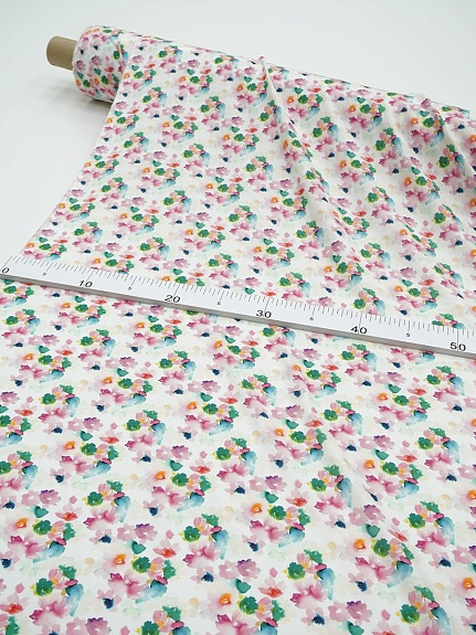 Штапель Премиум (Digital) "Нежная акварель(розовые цветы)", ш.1.45м, вискоза-100%, 110гр/м.кв