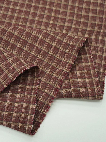Пестрядь "Клетка" цв.бордовый с терракотовым оттенком, ш.1.45м, хлопок-85%, п/э-15%, 150гр/м.кв