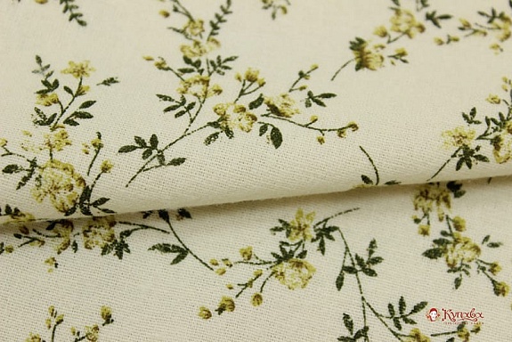 Мерный лоскут Плательный хлопок с микроворсом "Элиза" (хаки цветы на св.телесно-желтом), ш.1.45м, хлопок-100%