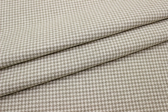 Лен костюмный с умягчением "Гусиная лапка" цв.бежевый/молочный, ш.1.45м, лен-100%, 350гр/м.кв
