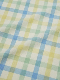 Вареный (стираный) хлопок "Клетка (цв.морозная мята/св.голубой) на телесно-желтом", ш.2.50м, хл-100%