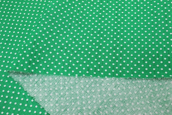 Бязь "Белый горох (3мм) на зеленом", СОРТ2, ш.1.5м, хлопок-100%, 120гр/м.кв