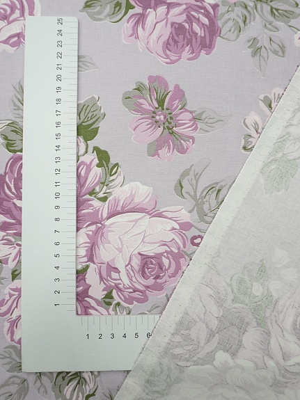 Сатин "Сливовые розы на сиреневой дымке", ГОСТ, ш.2.2м, хл-100%, 130гр/м.кв