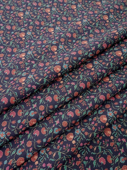 Хлопколен "Чудный вьюнок" цв.чернильный, ш.1.5м, лен-20%, хлопок-80%, 170гр/м.кв