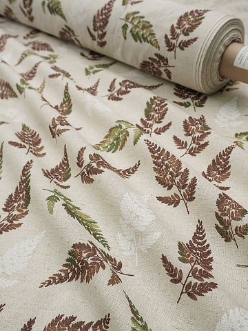 Мерный лоскут (ткань в отрезах) Полулен "Листья папоротника" (на суровом), ш.1.5м, лен-30%, хлопок-70%, 140гр/м.кв