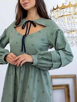 Платье из теплого хлопка "Сухоцветы" цв.т.морозно-зеленый