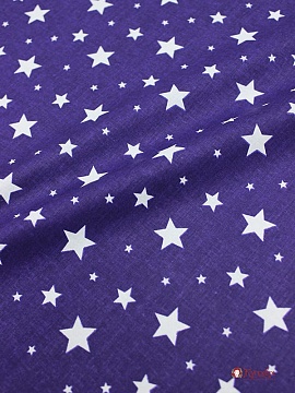 Ситец "Белые звезды на фиолетово-чернильном", ш.0.95м, хлопок-100%, 100гр/м.кв