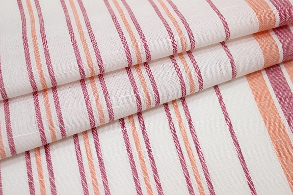 Холст полотенечный "Узкая полоска" цв.персиковый/сиренево-бордовый, ш.0.5м, лен-30%, хл-70%