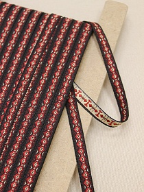 Жак.лента 10мм Красно-бежевый орнамент на черном