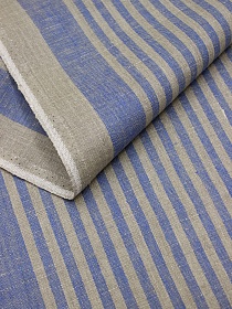 Холст полотенечный "Синие полосочки на льняном", ш.0.5м, лен-100%, 240гр/м.кв