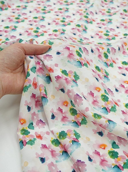 Штапель Премиум (Digital) "Нежная акварель(розовые цветы)", ш.1.45м, вискоза-100%, 110гр/м.кв